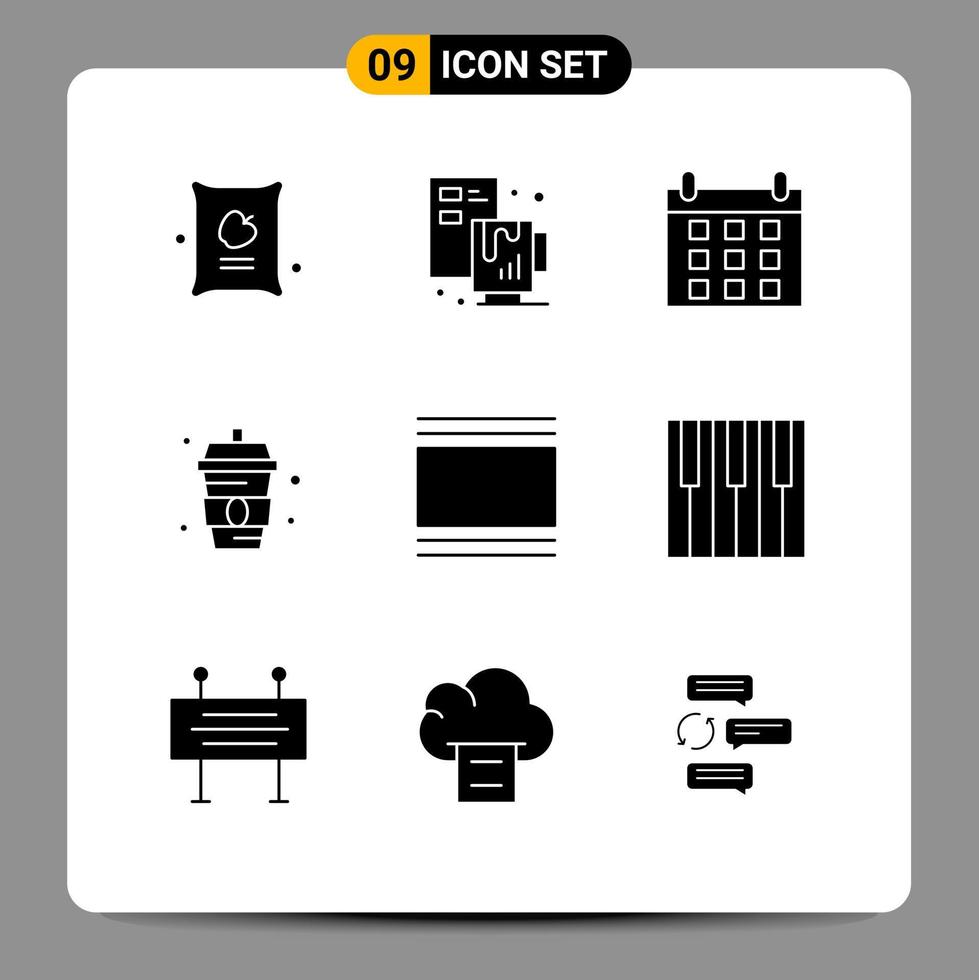 9 ícones criativos, sinais e símbolos modernos de layout, capa, calendário, água, comida, elementos de design vetorial editáveis vetor
