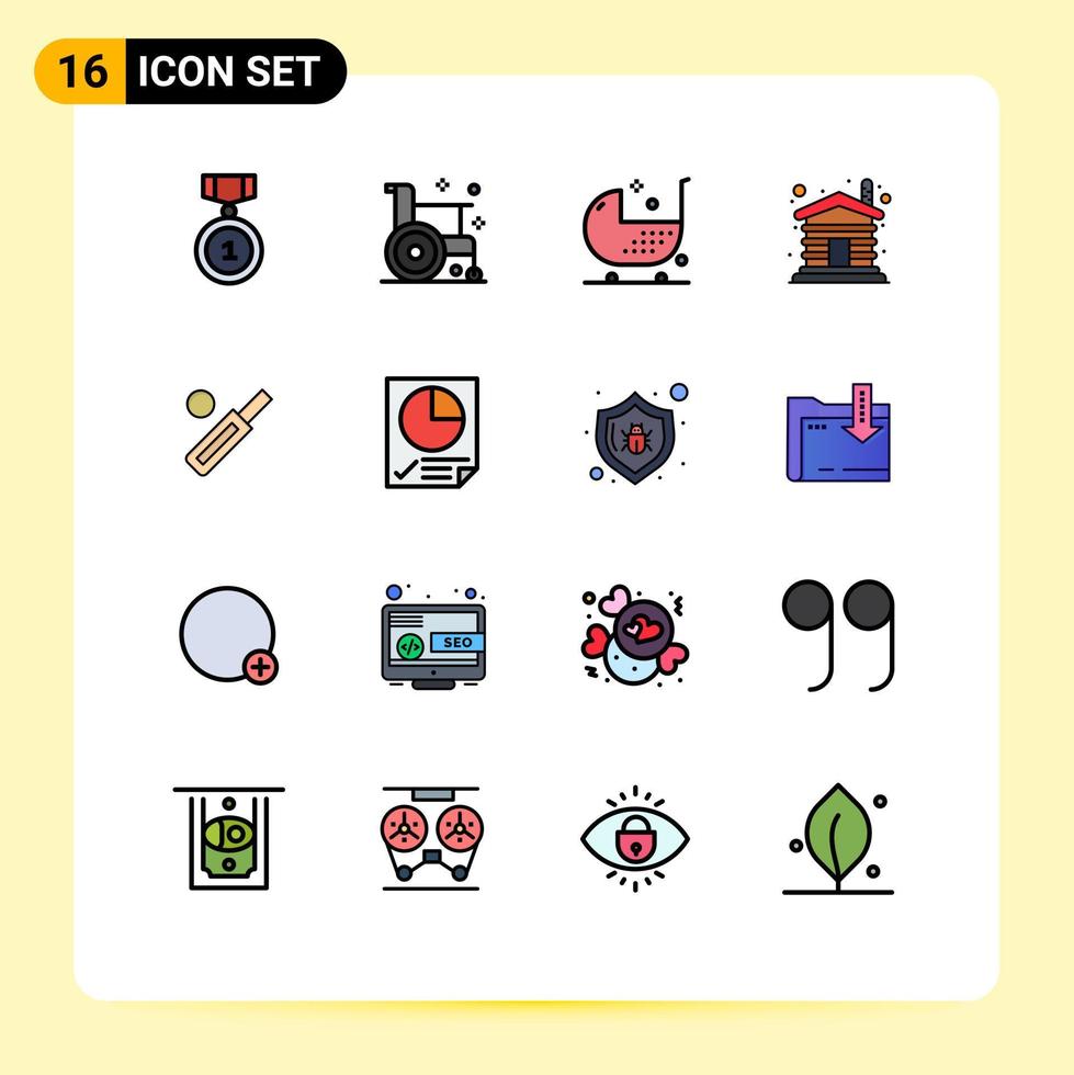 16 interface do usuário pacote de linha cheia de cores planas de sinais e símbolos modernos de elementos de design de vetores criativos editáveis de casa de remédios de madeira para casa