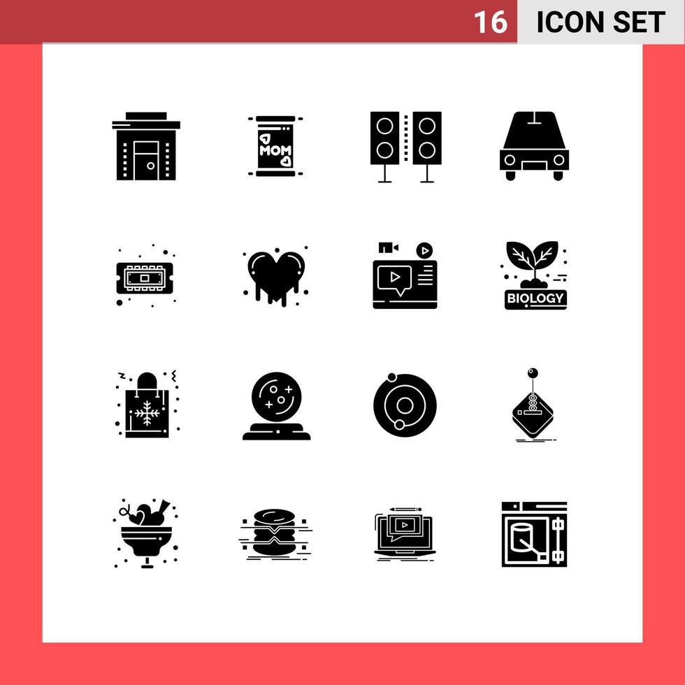 conjunto de glifos sólidos de interface móvel de 16 pictogramas de dispositivos de transporte de computador elementos de design de vetores editáveis de tecnologia de passageiros