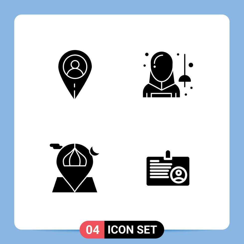 4 interface do usuário pacote de glifos sólidos de sinais e símbolos modernos de localização localização homem esgrima masjid elementos de design vetorial editável vetor