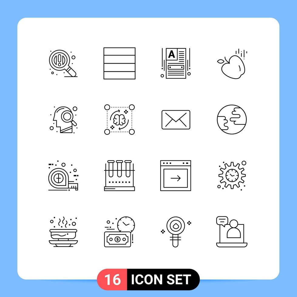 grupo de símbolos de ícone universal de 16 contornos modernos de processo de pesquisa web builder mente cabeça elementos de design de vetores editáveis