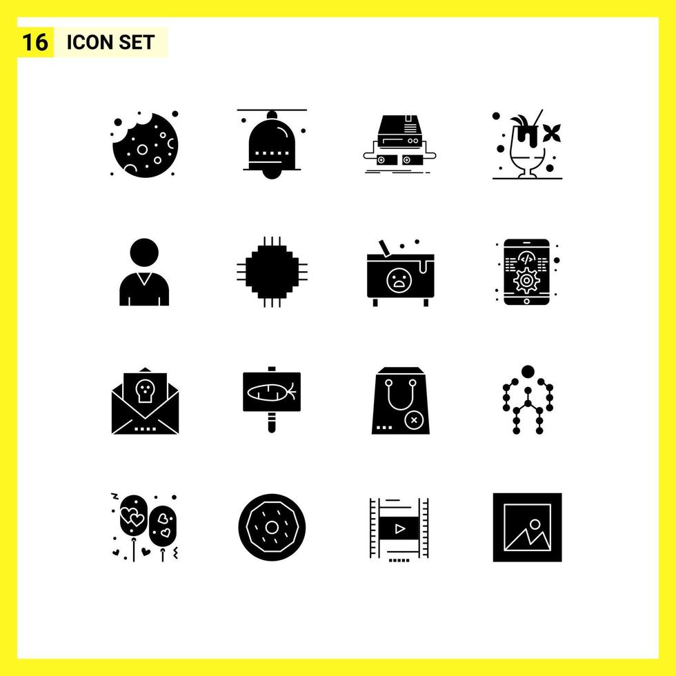 16 ícones criativos, sinais modernos e símbolos de recursos, console de bebida, comida, unidade, elementos de design vetorial editáveis vetor