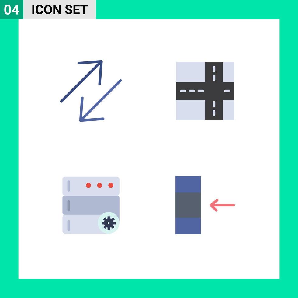 conjunto de 4 ícones planos vetoriais na grade para elementos de design de vetores editáveis de servidor de estrada de importação de seta