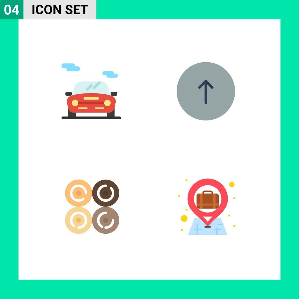 conjunto de pictogramas de 4 ícones planos simples de elementos de design de vetores editáveis de comunicação de veículo de rosquinha automática