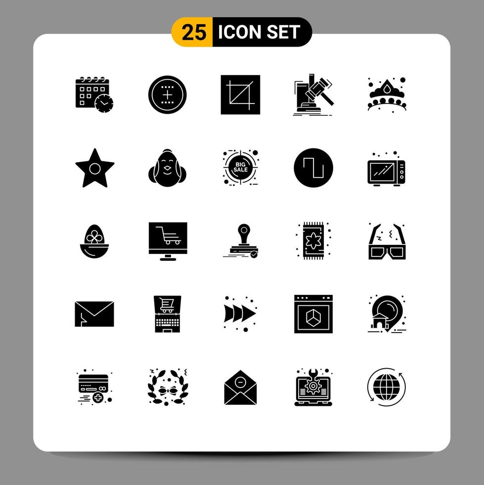 pacote de interface do usuário de 25 glifos sólidos básicos da lei martelo colheita ferramenta martelo elementos de design vetorial editáveis vetor