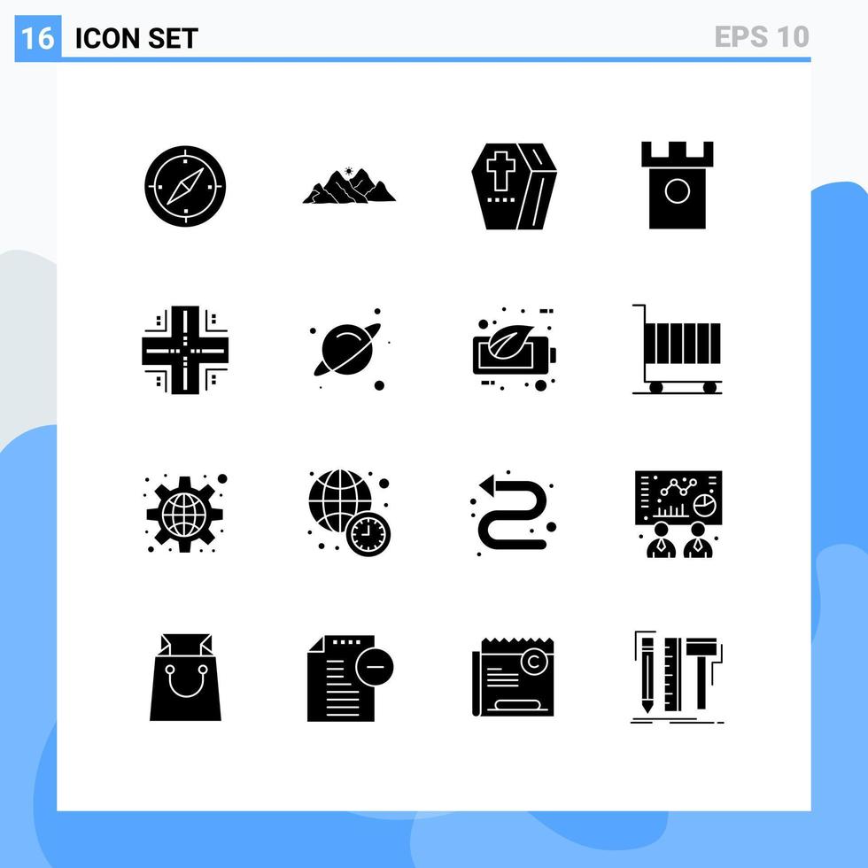 conjunto de 16 sinais de símbolos de ícones de interface do usuário modernos para cena de castelo de colinas antigos elementos de design de vetores editáveis assustadores