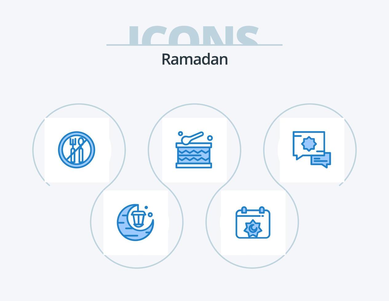 design de ícone do pacote de 5 ícones do ramadã azul. . oração. jejum. islâmico. festival vetor
