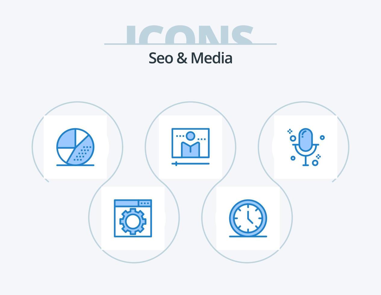 seo e media blue icon pack 5 design de ícone. áudio. reprodutor de mídia. meios de comunicação. meios de comunicação. transmissão vetor