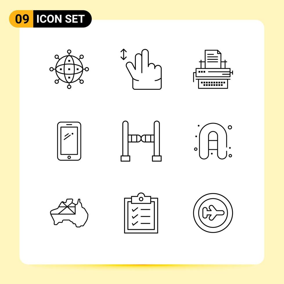 pacote de interface de usuário de 9 contornos básicos de elementos de design de vetores editáveis de papel de smartphone de máquina de escrever móvel samsung