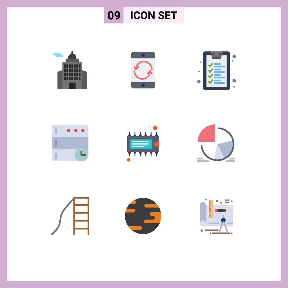 grupo de 9 sinais e símbolos de cores planas para elementos de design de vetores editáveis de banco de dados de tempo móvel de componente eletrônico