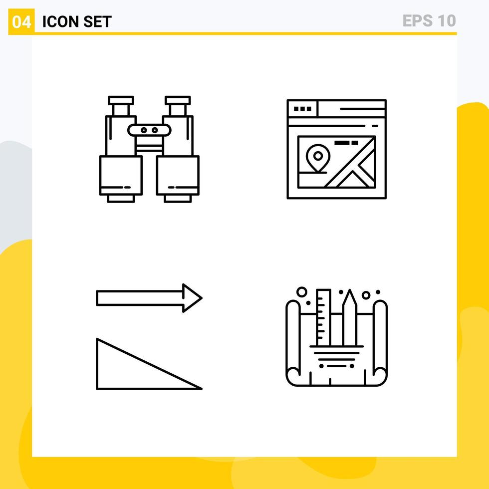 conjunto moderno de 4 cores e símbolos planos de linha preenchida, como binóculos descendo, explore a classificação de páginas editáveis elementos de design vetorial vetor