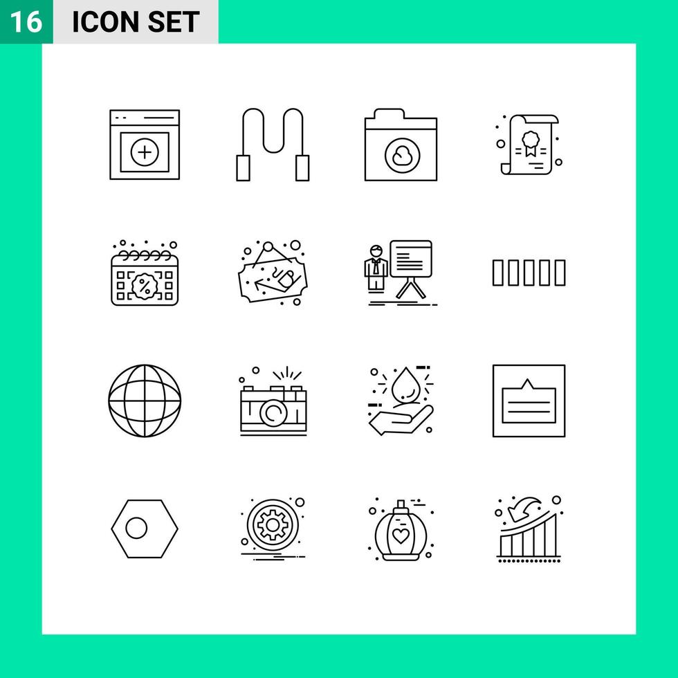 grupo de 16 contornos de sinais e símbolos para venda data pasta calendário escolar elementos de design de vetores editáveis