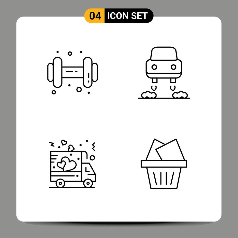 pacote de 4 sinais e símbolos modernos de cores planas de linha preenchida para mídia impressa na web, como elementos de design vetorial editáveis de correio de entrega de carro de caminhão de ginástica vetor
