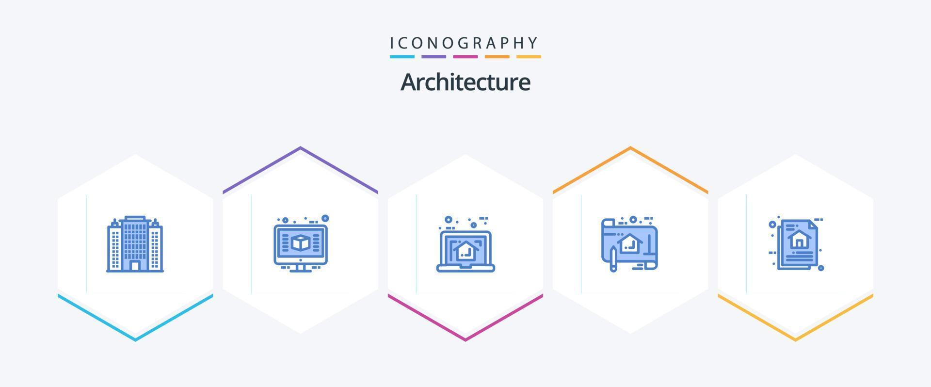 arquitetura 25 pacote de ícones azul, incluindo plano. esboço. renderizar. plano. plano vetor