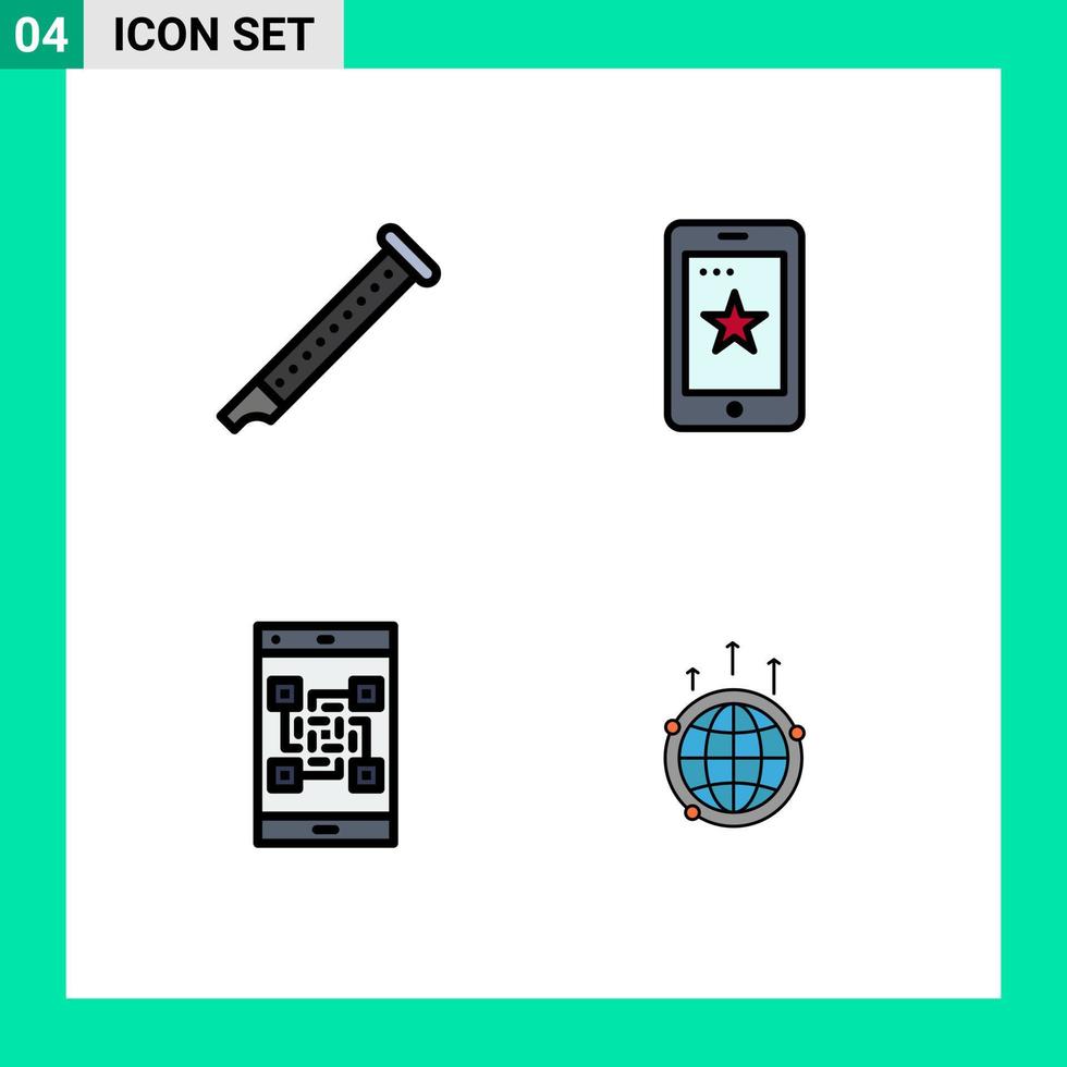 conjunto de 4 sinais de símbolos de ícones de interface do usuário modernos para código de áudio música telefone qr elementos de design de vetores editáveis
