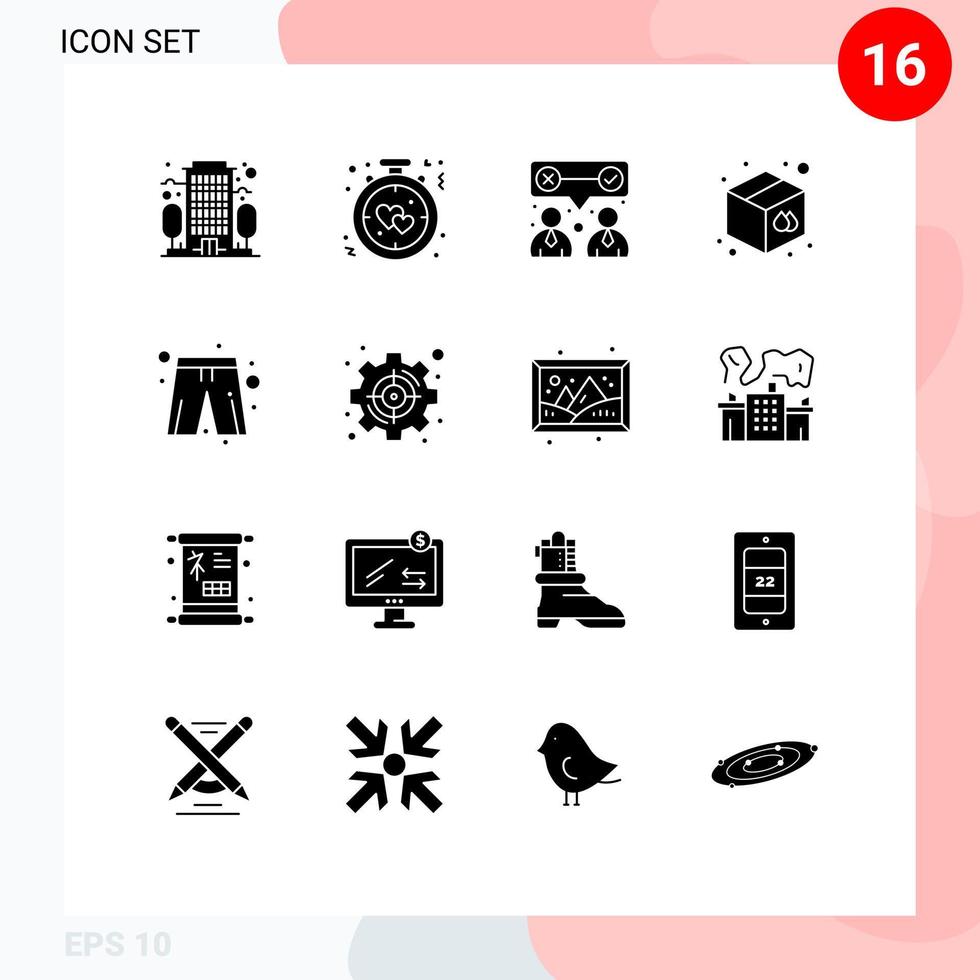 Pacote de glifos sólidos de 16 interfaces de usuário de sinais e símbolos modernos de impressão de roupas, caixa de armazém corporativo, elementos de design vetorial editáveis vetor