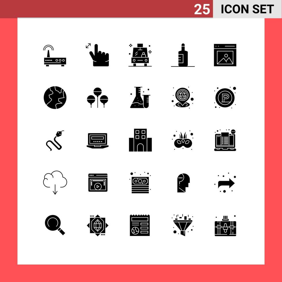 25 ícones criativos sinais e símbolos modernos de conteúdo de imagem transporte comunicação beber elementos de design de vetores editáveis