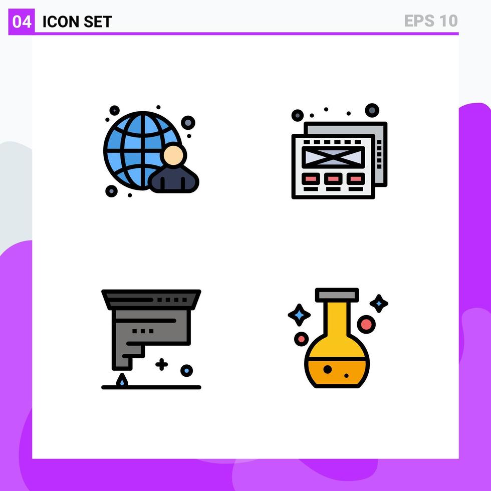 grupo de 4 sinais e símbolos de cores planas de linha preenchida para desenvolvimento de empresário, tubo de cartucho de internet editável elementos de design vetorial vetor