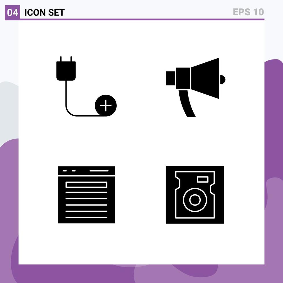 pacote de ícones vetoriais de estoque de sinais e símbolos de 4 linhas para adicionar anúncio de dispositivos de alto-falante encontre elementos de design vetorial editáveis vetor
