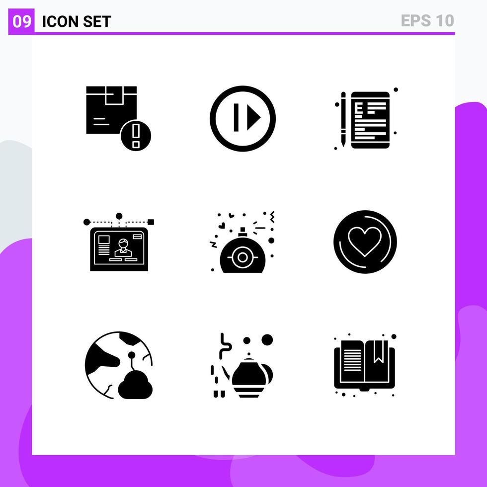 conjunto de 9 sinais de símbolos de ícones de interface do usuário modernos para a interface do usuário retomar a aprendizagem escolar elementos de design de vetores editáveis