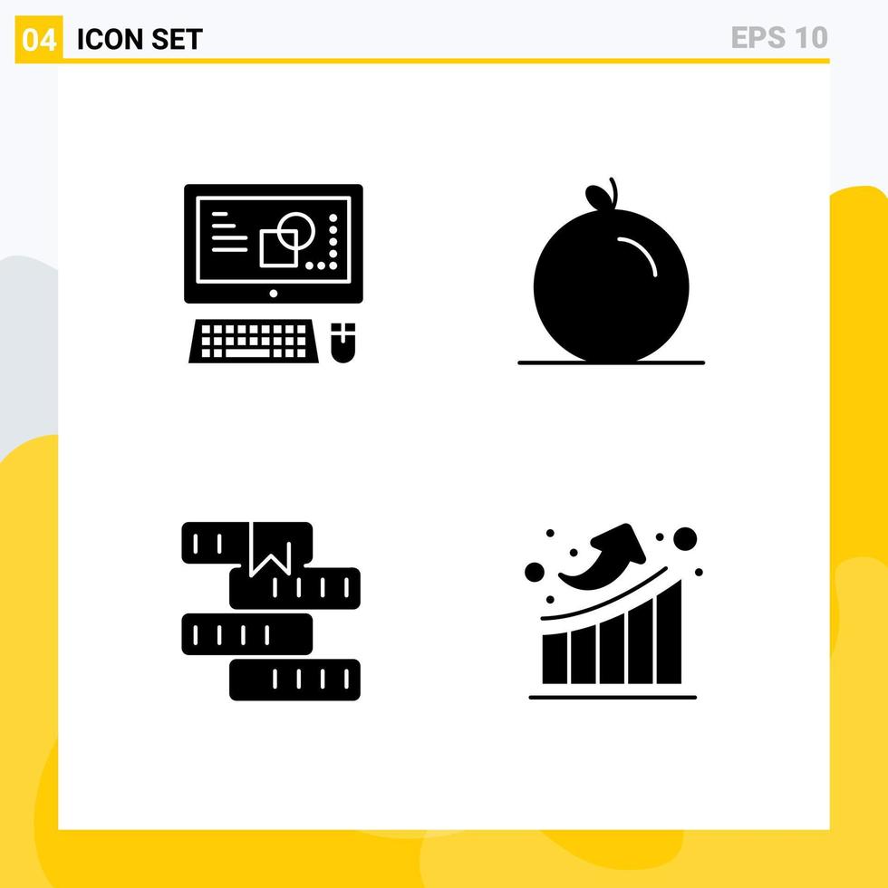 conjunto de glifos sólidos de interface móvel de 4 pictogramas de elementos de design de vetores editáveis de estudo de polpa de processo de conhecimento de computador