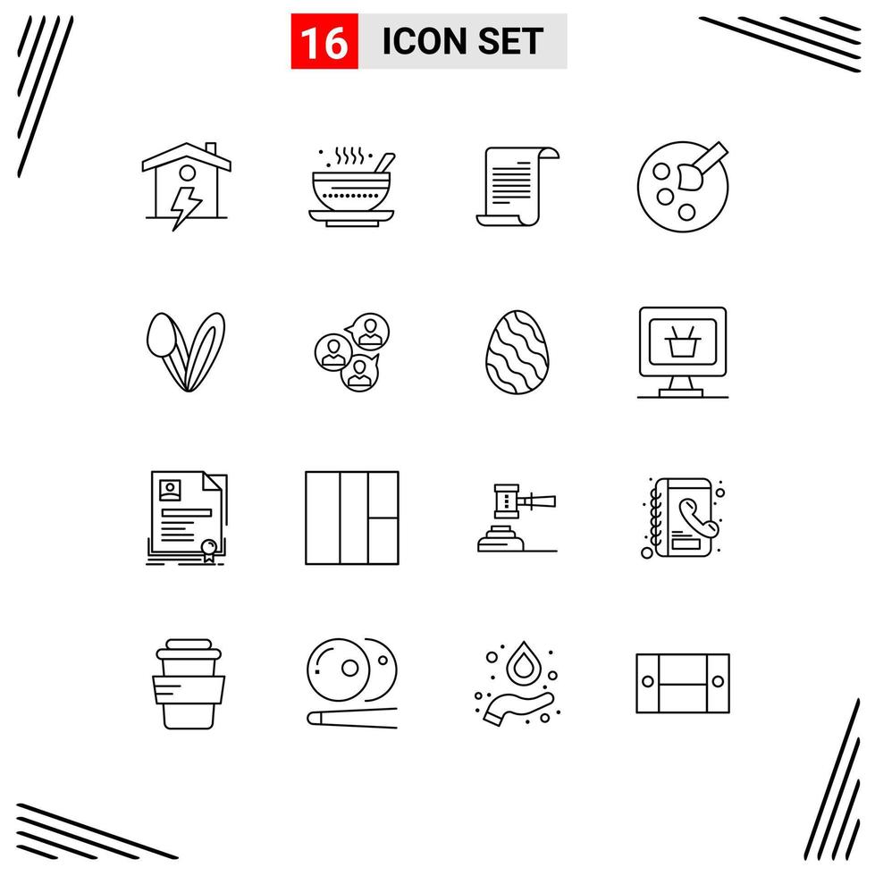 conjunto de 16 símbolos de símbolos de ícones de interface do usuário modernos para coelho pintura qehwa educação eua elementos de design de vetores editáveis