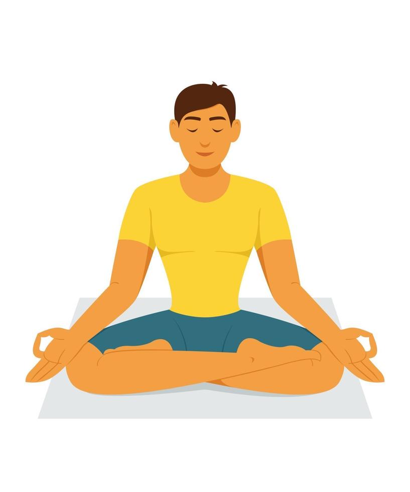 homem treino por ioga meditação. vetor