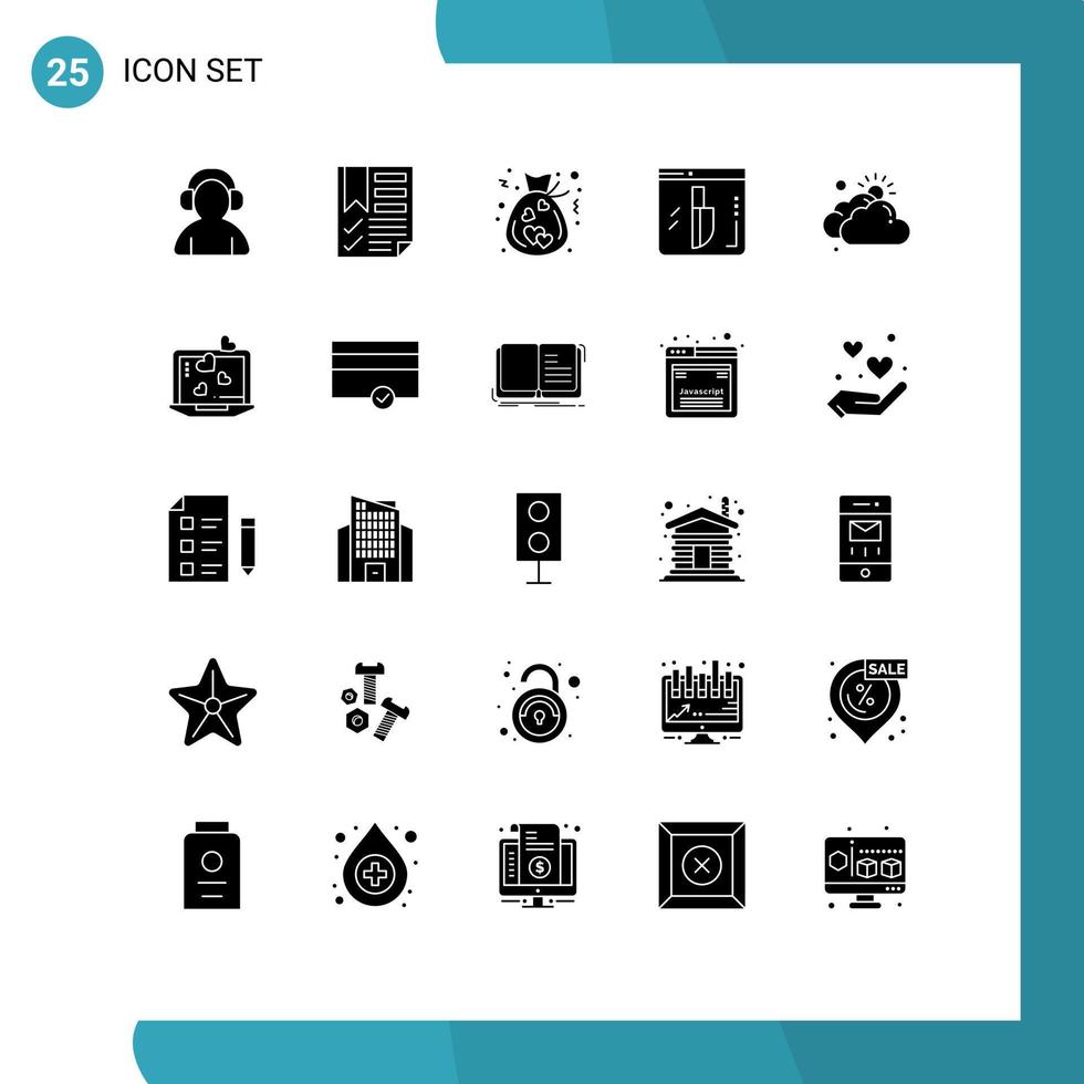 conjunto de 25 sinais de símbolos de ícones de interface do usuário modernos para investigação de relatório de faca de nuvem amo elementos de design de vetores editáveis