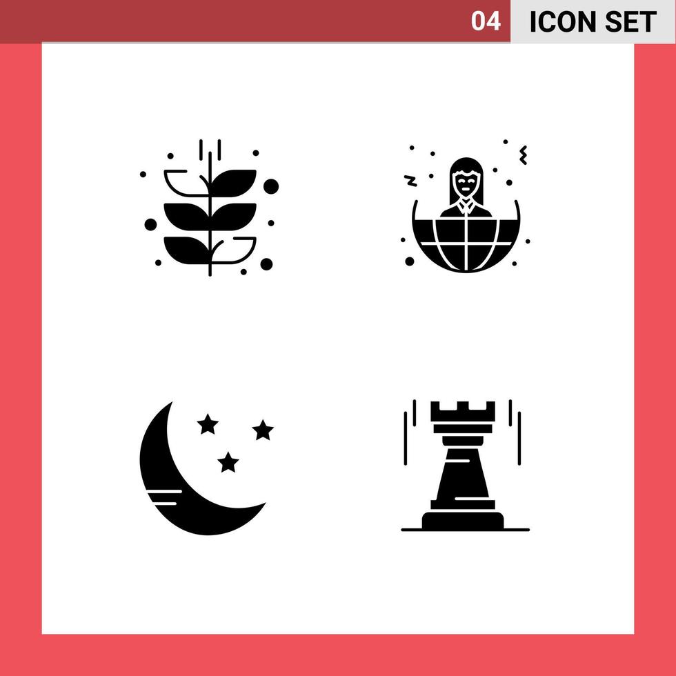 conjunto de 4 sinais de símbolos de ícones de interface do usuário modernos para colheita de lua de agricultura elementos de design de vetores editáveis de tempo offshore