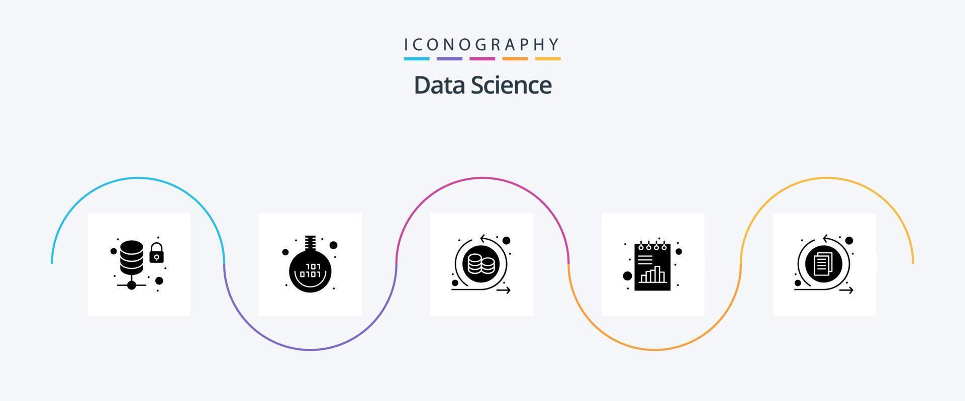 pacote de ícones de glifo 5 de ciência de dados, incluindo setas. gráfico. círculo. documento. livro vetor