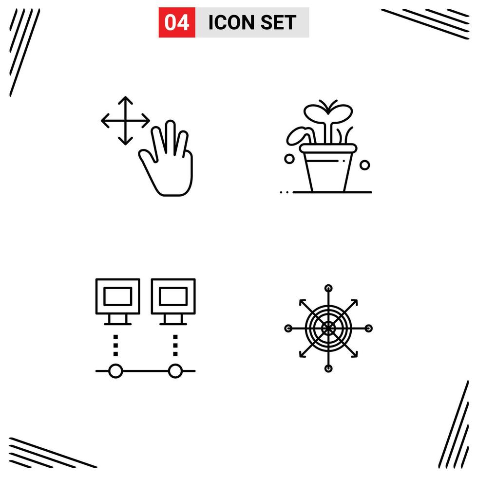 conjunto de linha de interface móvel de 4 pictogramas de três elementos de design de vetores editáveis de rede de espera de conexão