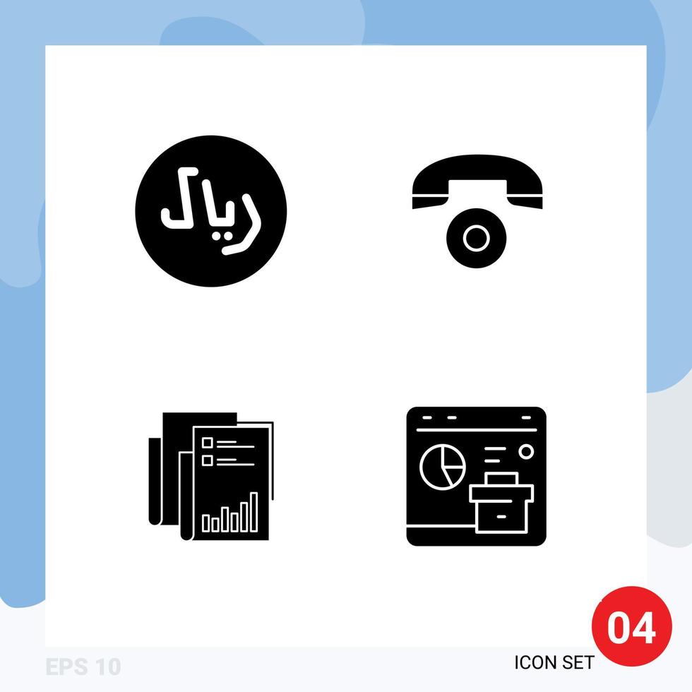 conjunto de glifos sólidos de interface móvel de 4 pictogramas de relatório de telefone comercial rayal marketing elementos de design de vetores editáveis