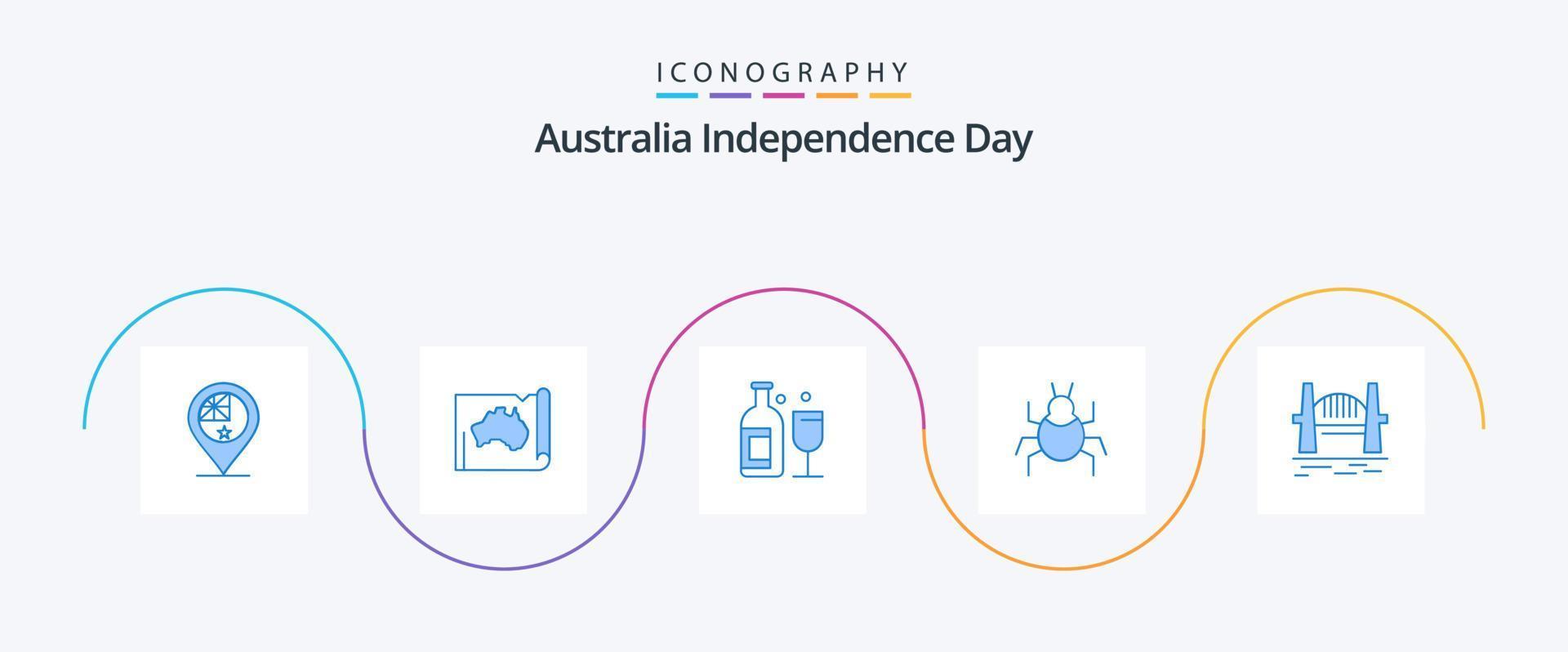 pacote de ícones do dia da independência da austrália azul 5, incluindo vírus. erro. localização. uísque. bar vetor