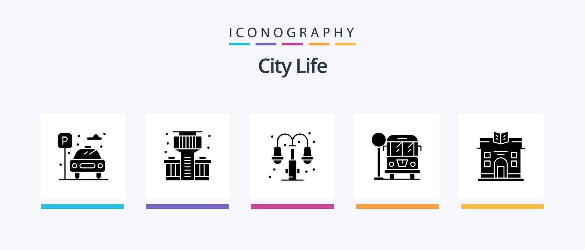 pacote de ícones do glifo 5 da vida da cidade, incluindo . vida. vida. cidade. vida. design de ícones criativos vetor