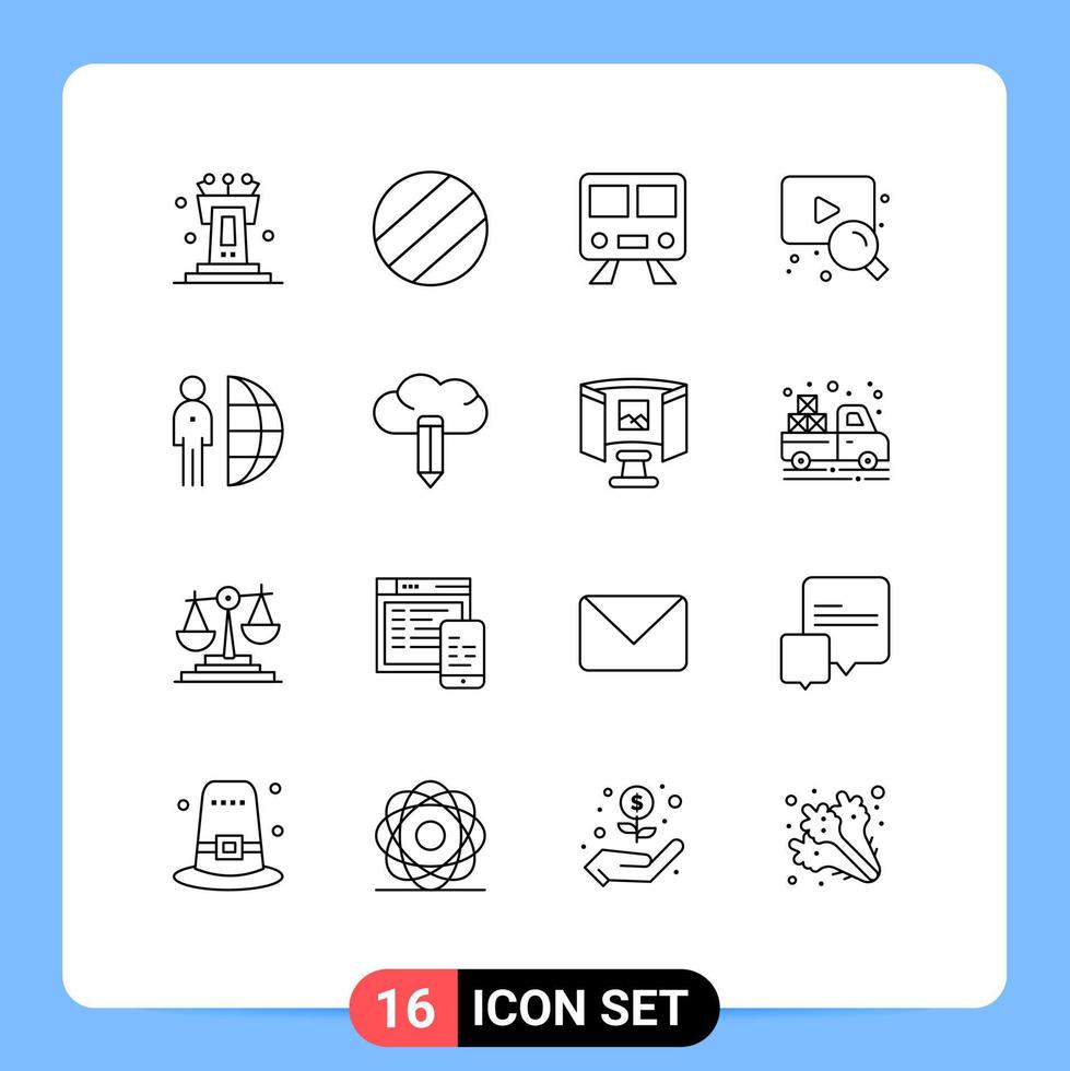 pacote de interface do usuário de 16 contornos básicos de elementos de design de vetores editáveis freelancers terceirizados de treinamento de pessoa em nuvem