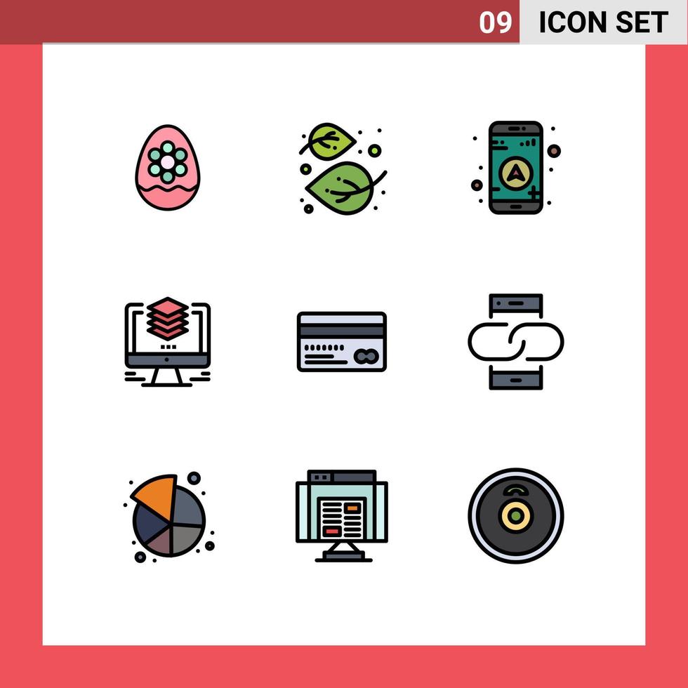 9 interface do usuário pacote de cores planas de linha cheia de sinais e símbolos modernos de arquivos duplicados natureza design navegação elementos de design de vetores editáveis