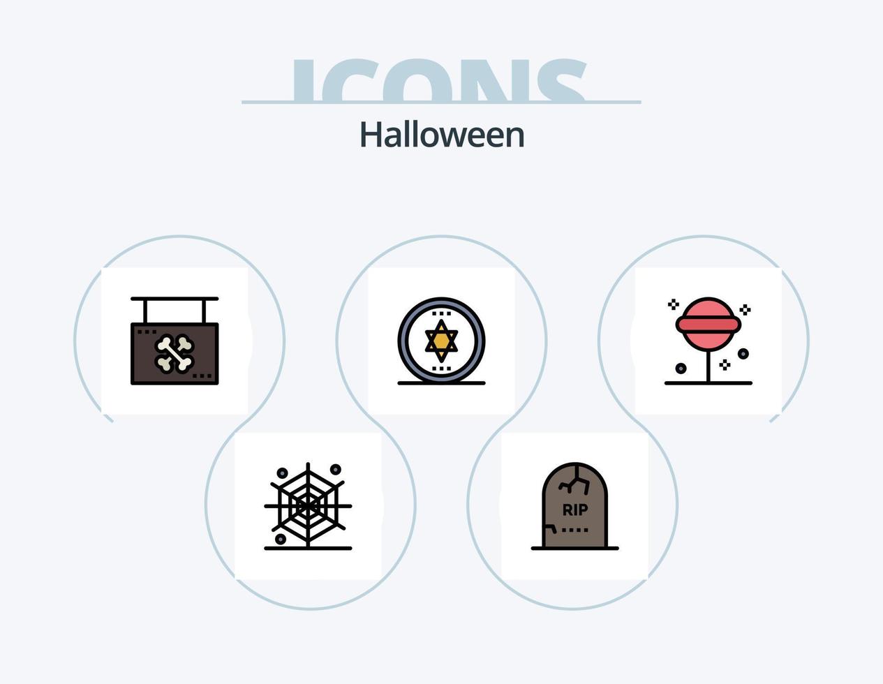 linha de halloween cheia de ícones pack 5 design de ícones. Magia. círculo. caixão. feriado. doce vetor