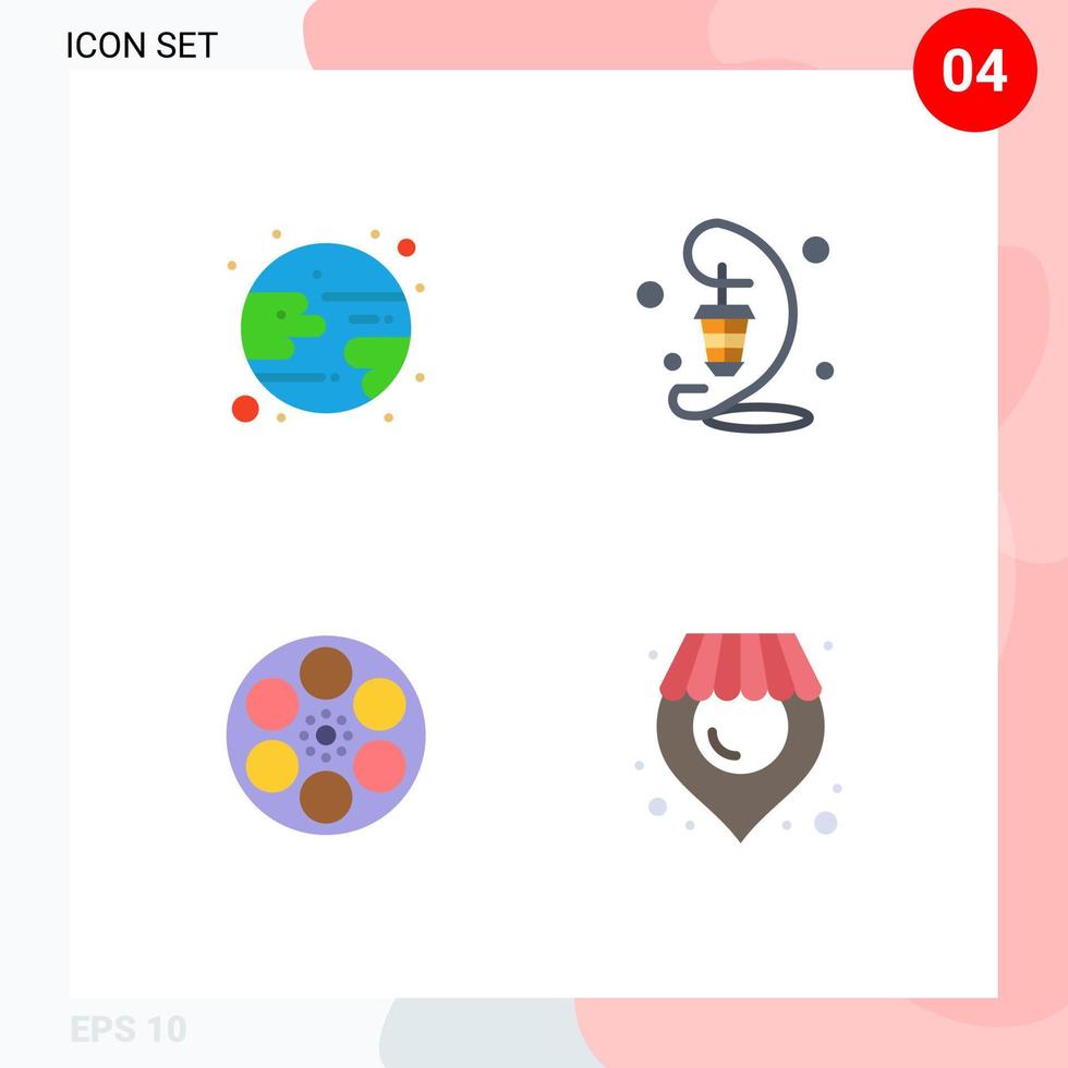 pacote de 4 sinais e símbolos de ícones planos modernos para mídia impressa na web, como elementos de design de vetores editáveis de tanque de lanterna de filme eclipse