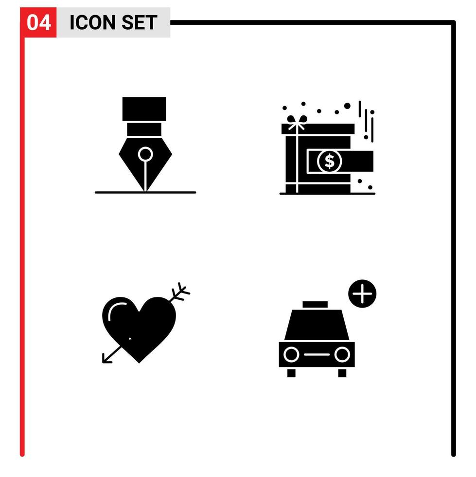 Pacote de glifos sólidos de 4 interfaces de usuário de sinais e símbolos modernos de coroa de flechas de conquista presentes elementos de design de vetores editáveis de amor