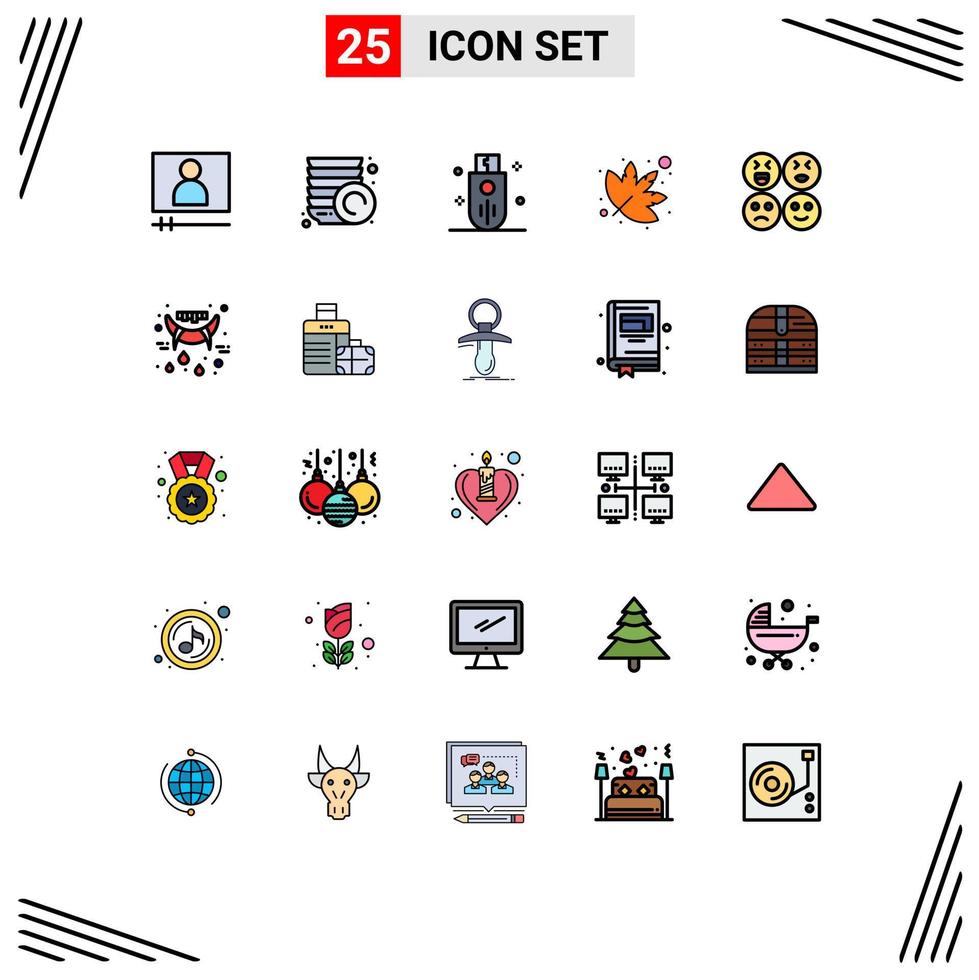 conjunto de 25 pacotes de cores planas de linha cheia comercial para emojis de contorno feliz de halloween elementos de design de vetores editáveis de maconha