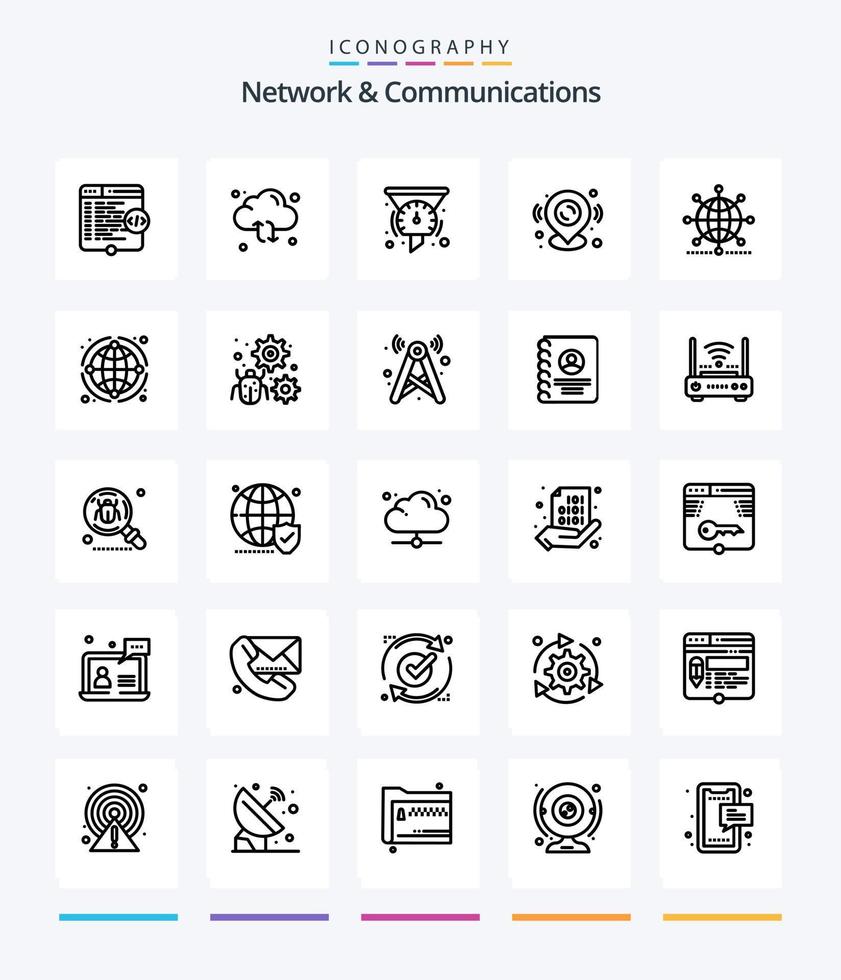 rede criativa e comunicações 25 pacote de ícones de contorno, como localização. alfinete. seta. desempenho. painel vetor
