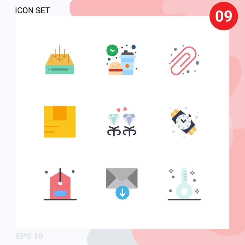 grupo de 9 sinais e símbolos de cores planas para transporte boa caixa de comida educação elementos de design de vetores editáveis