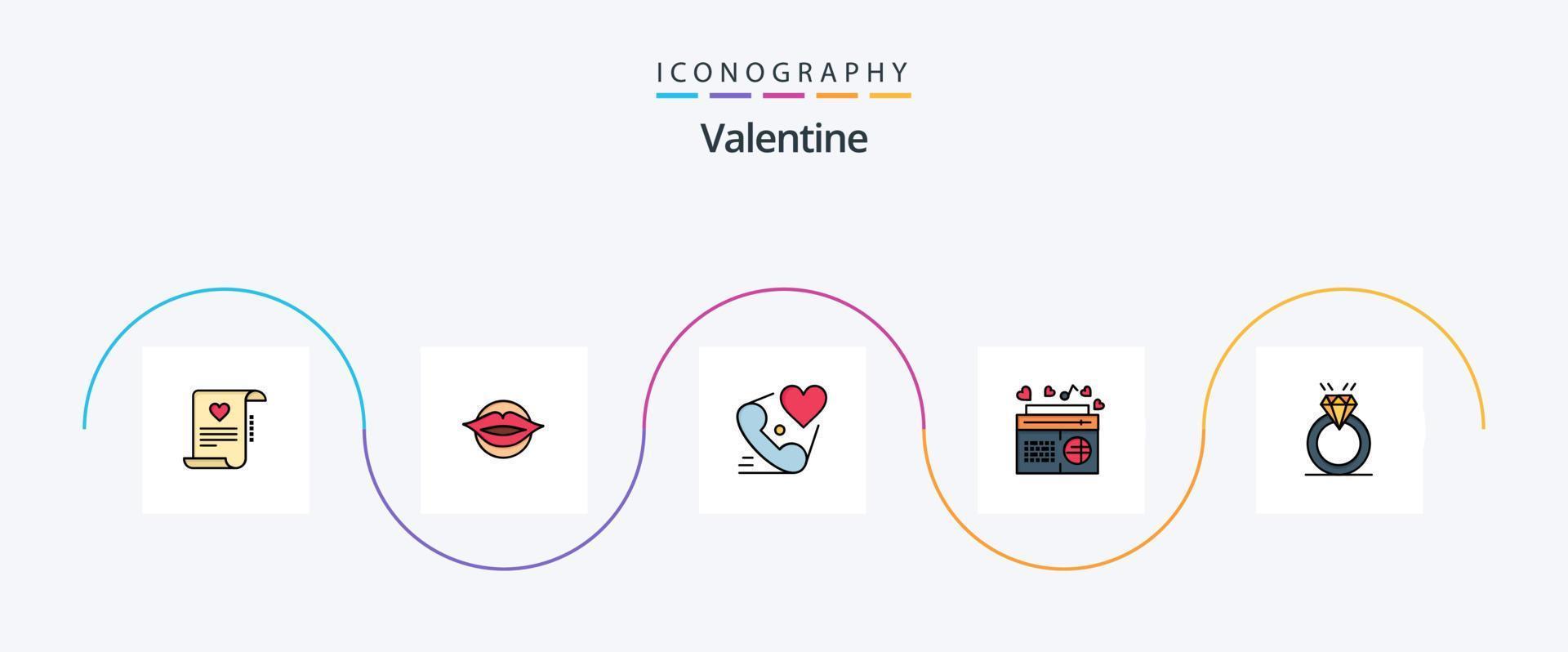 linha do dia dos namorados cheia de pacote de ícones de 5 planos, incluindo fm. rádio. face. namorados. coração vetor