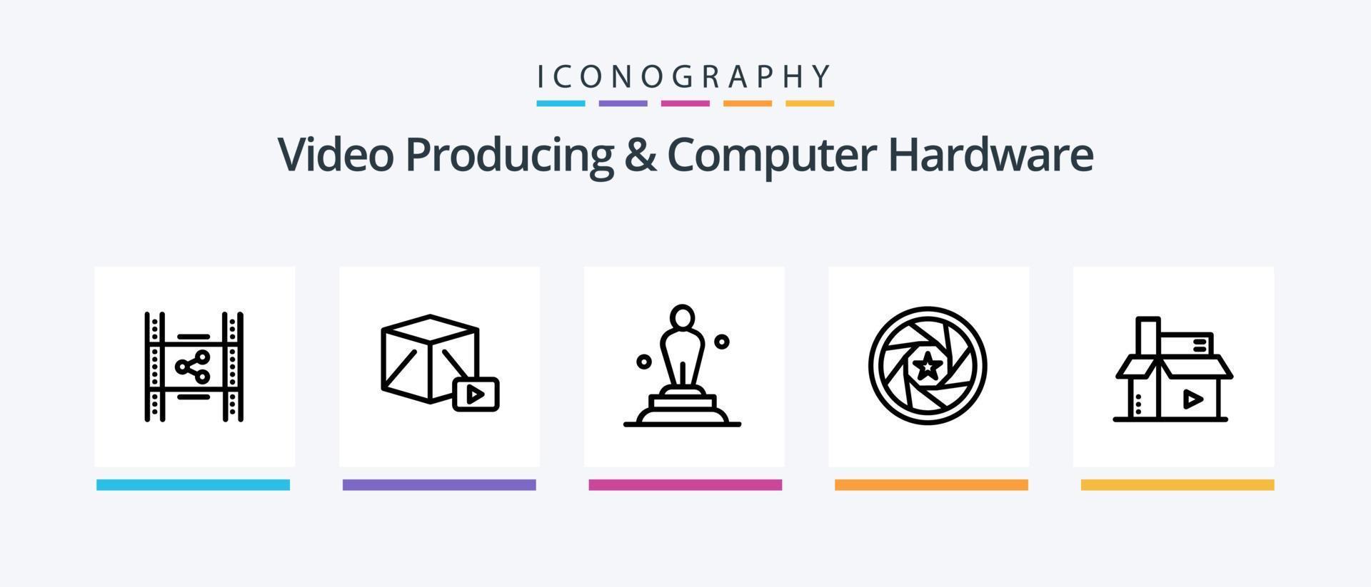 produção de vídeo e pacote de ícones de linha 5 de hardware de computador, incluindo senhora. personagem. especial. avatar. teatro. design de ícones criativos vetor