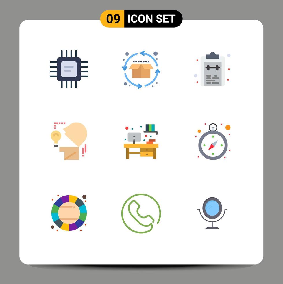 9 símbolos universais de sinais de cores planas de elementos de design de vetores editáveis de verificação de cabeça de mesa