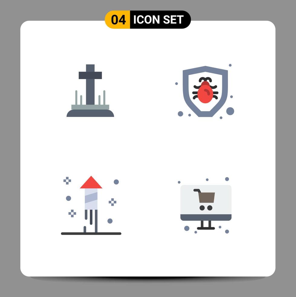 conjunto de pictogramas de 4 ícones planos simples de celebração, férias, segurança, compras, elementos de design de vetores editáveis