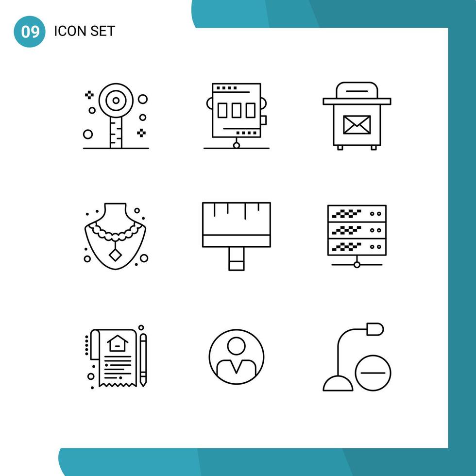 pacote de ícones vetoriais de estoque de 9 sinais e símbolos de linha para pintura, recreação, joias, diamante, elementos de design vetorial editáveis vetor
