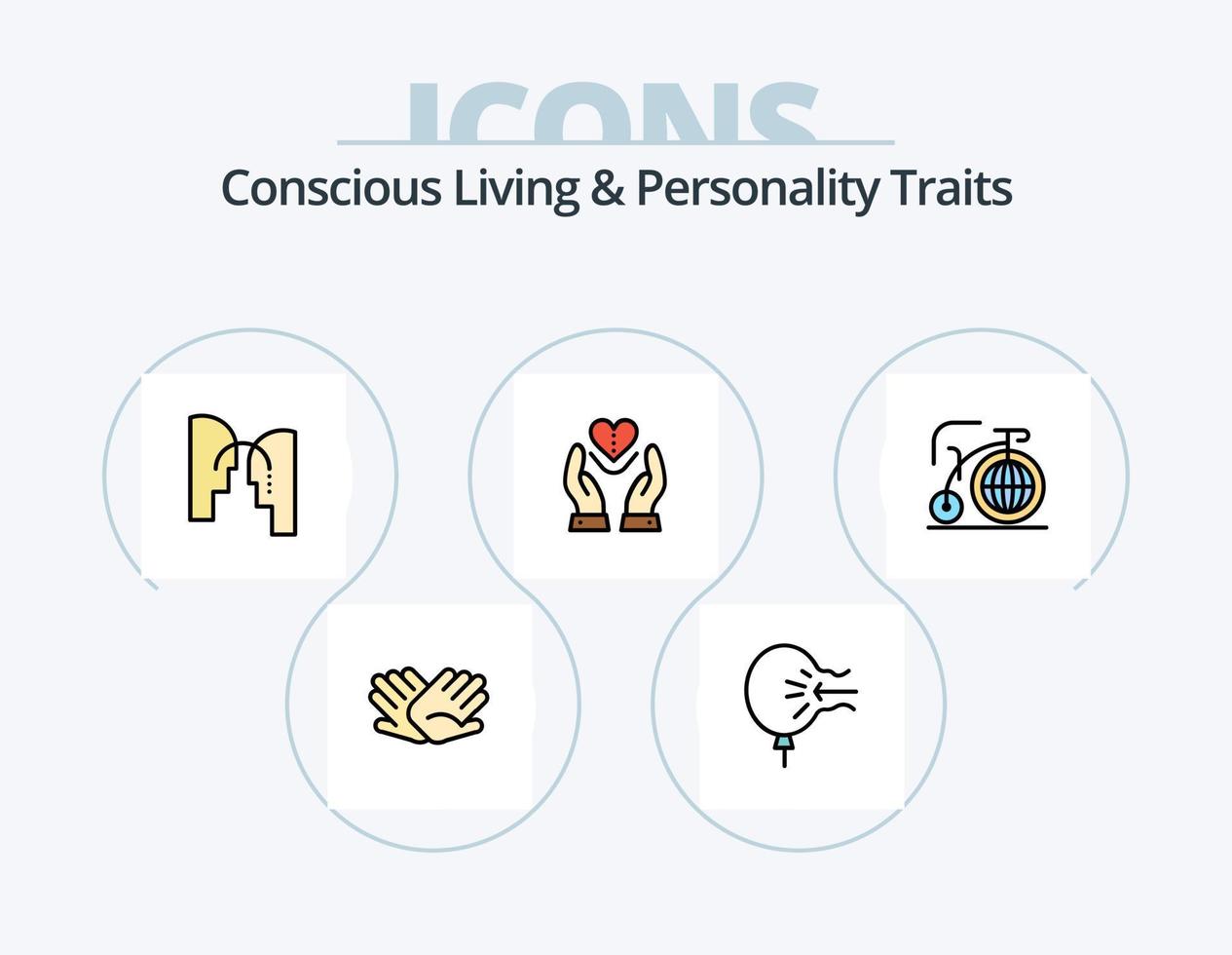 vida consciente e traços de personalidade cheios de ícones pack 5 design de ícones. alto. cinco. inspiração. melhor. pessoas vetor