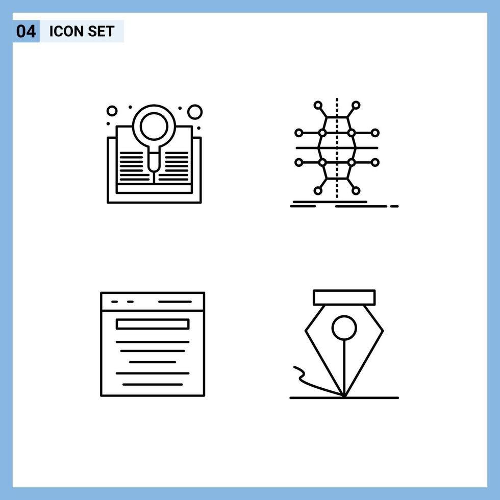 pacote de 4 sinais e símbolos modernos de cores planas de linha preenchida para mídia impressa na web, como infraestrutura de pesquisa de publicidade de livros, elementos de design de vetores editáveis de marketing digital
