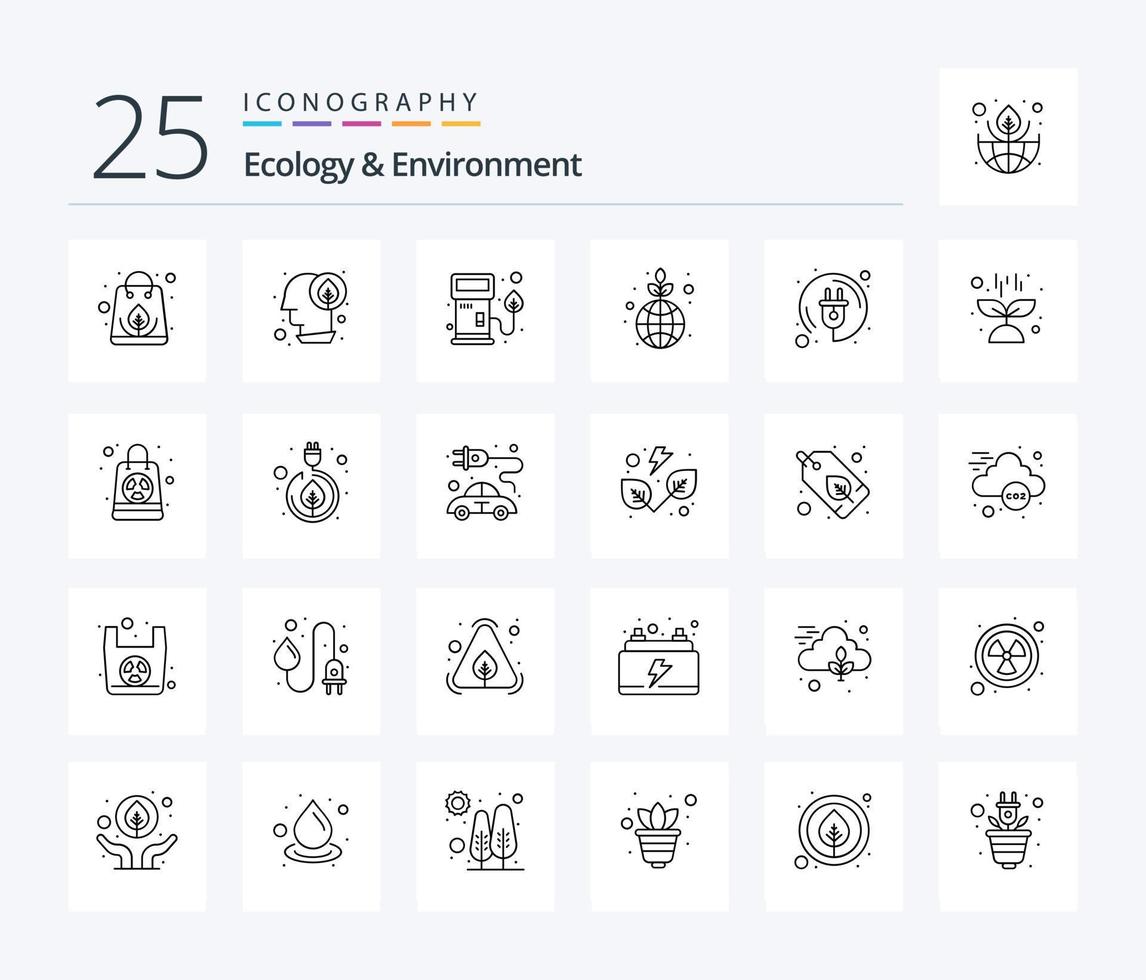 pacote de ícones de 25 linhas de ecologia e meio ambiente, incluindo energia. salvar. bocal. planeta. verde vetor